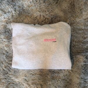 Light Gray White Fox Oversized Hoodie with Pink Accents. Size: S/M